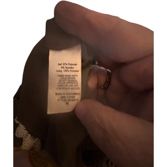 Altar'd State Olive Green & Cream Sleeveless Dress With Lace Trim, Size Medium - Picture 5 of 5